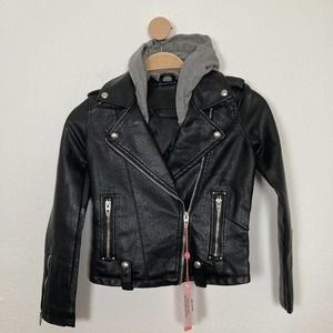 NEW BLANK NYC GIRLS LEATHER 2-IN-1 REMOVABLE HOOD MOTO NEO JACKET SIZE S
